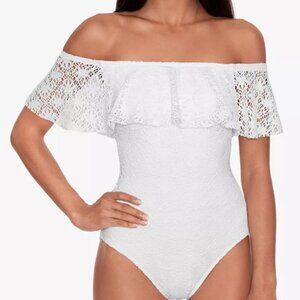 Lauren Ralph Lauren Women's Off-The-Shoulder Tummy-Control Crocheted Swimsuit